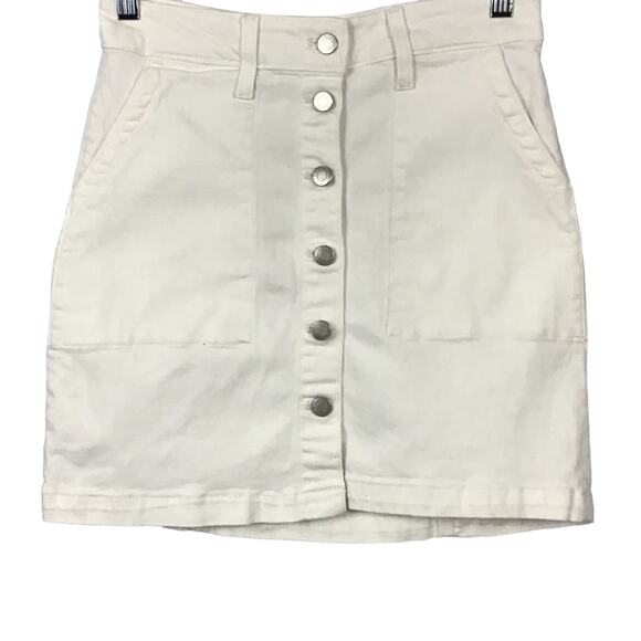 J. Crew White Button Front Denim Fitted Tailored Mini Skirt sz 2 - Picture 2 of 5